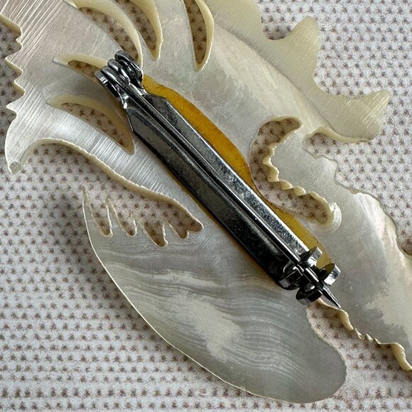 Vintage Carved Mother Of Pearl Rooster Brooch 2 5/8" - Picture 10 of 10
